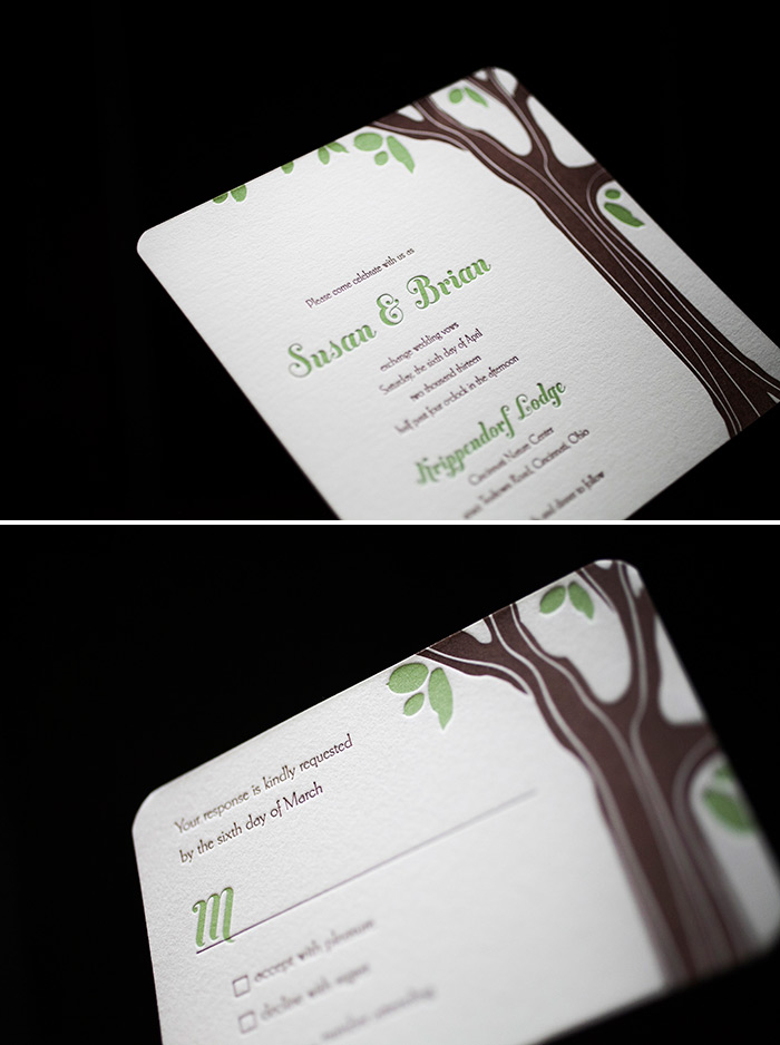Create a natural rustic letterpress wedding invitation