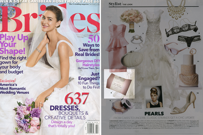 Letterpress wedding invitations from Bella Figura featured in Brides magazine