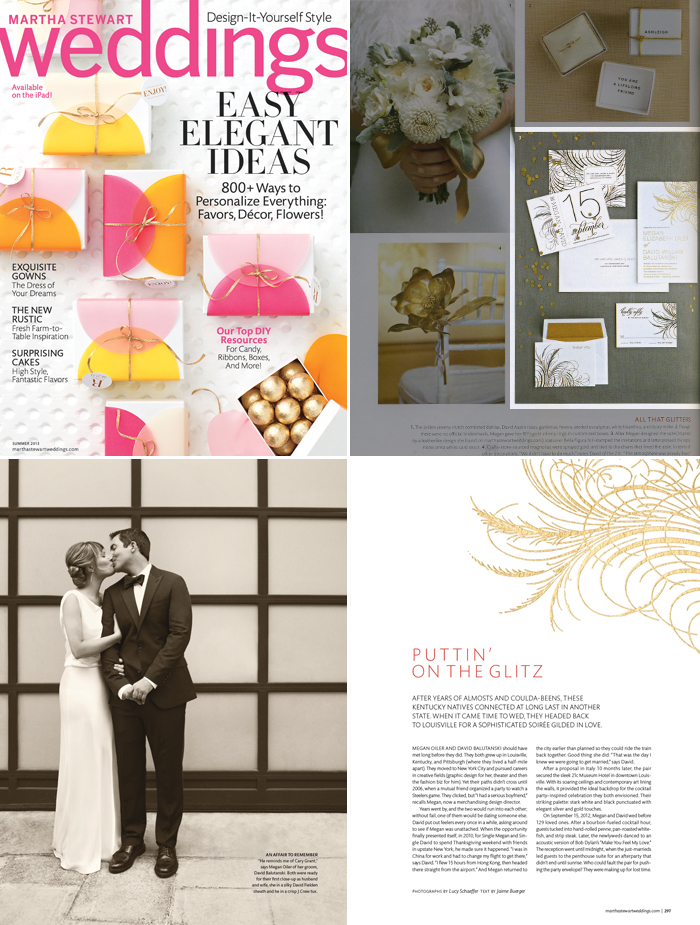 Letterpress and foil stamped wedding invitations from Bella Figura featured in Martha Stewart Weddings