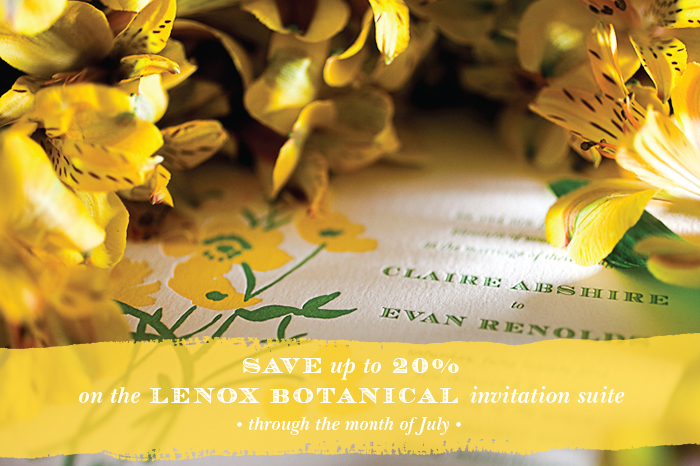 Bella Figura's Lenox Botanical vintage wedding invitations are on sale through August 31, 2013