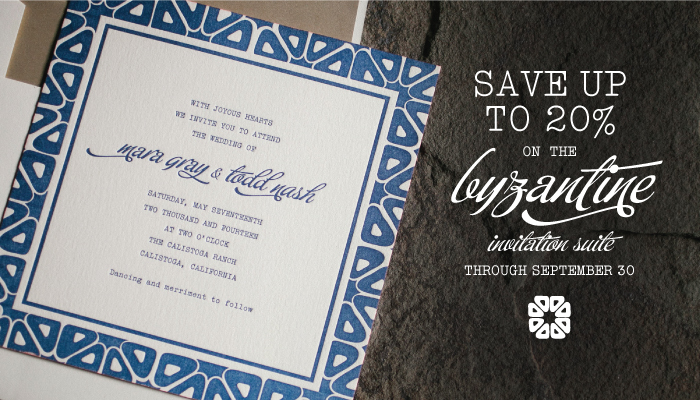 Bella Figura's Byzantine letterpress wedding invitation suite is on sale now through September 30