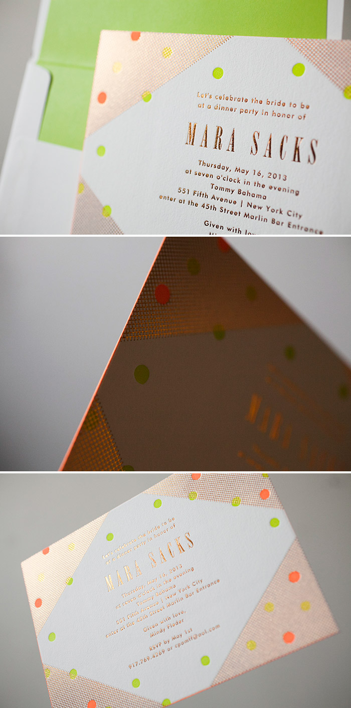 Polka Dot Bridal Shower invitations in Copper Shine Foil