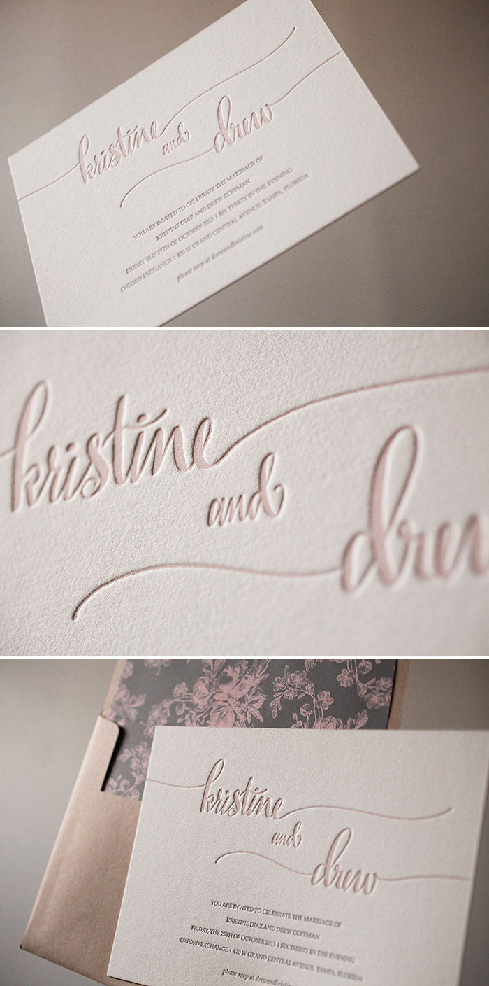 Romantic and elegant letterpress wedding invitations from Bella Figura