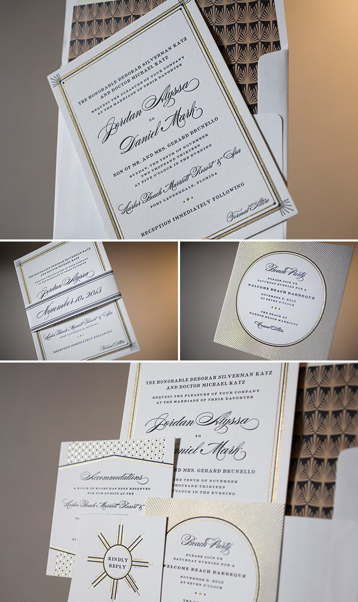Vintage with a modern twist: Odeon letterpress wedding invitations